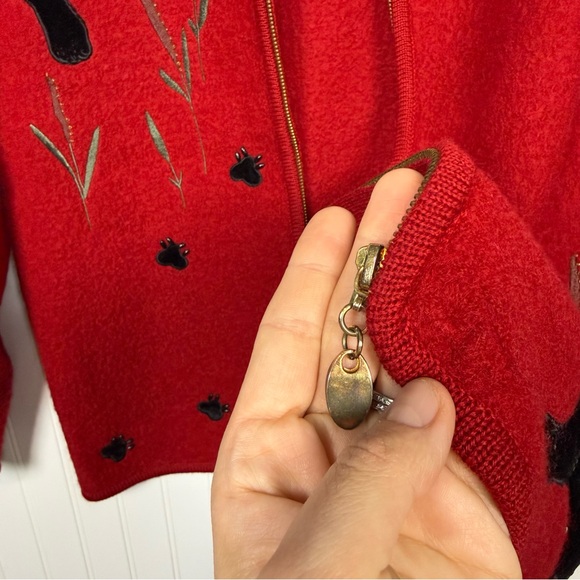 Vintage Lisa International Jacket Size Medium 100% Boiled Wool Zip Black Panther - Picture 10 of 12